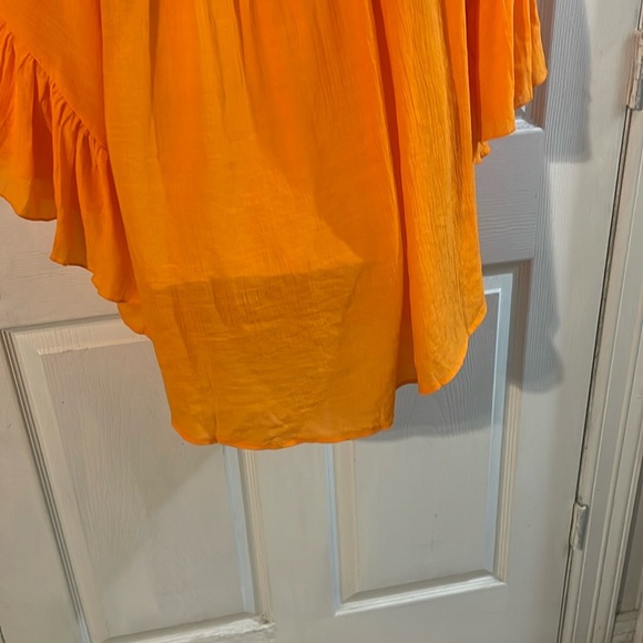 Cato Bright Orange Ruffle Sleeve Blouse - Picture 5 of 7